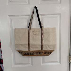 Victoria's Secret Gold Glitter Sparkle Logo Canvas Tote Bag
